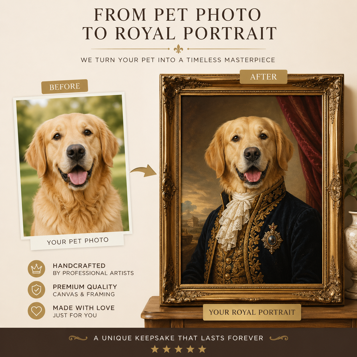 Custom Royal Pet Portrait With Frame